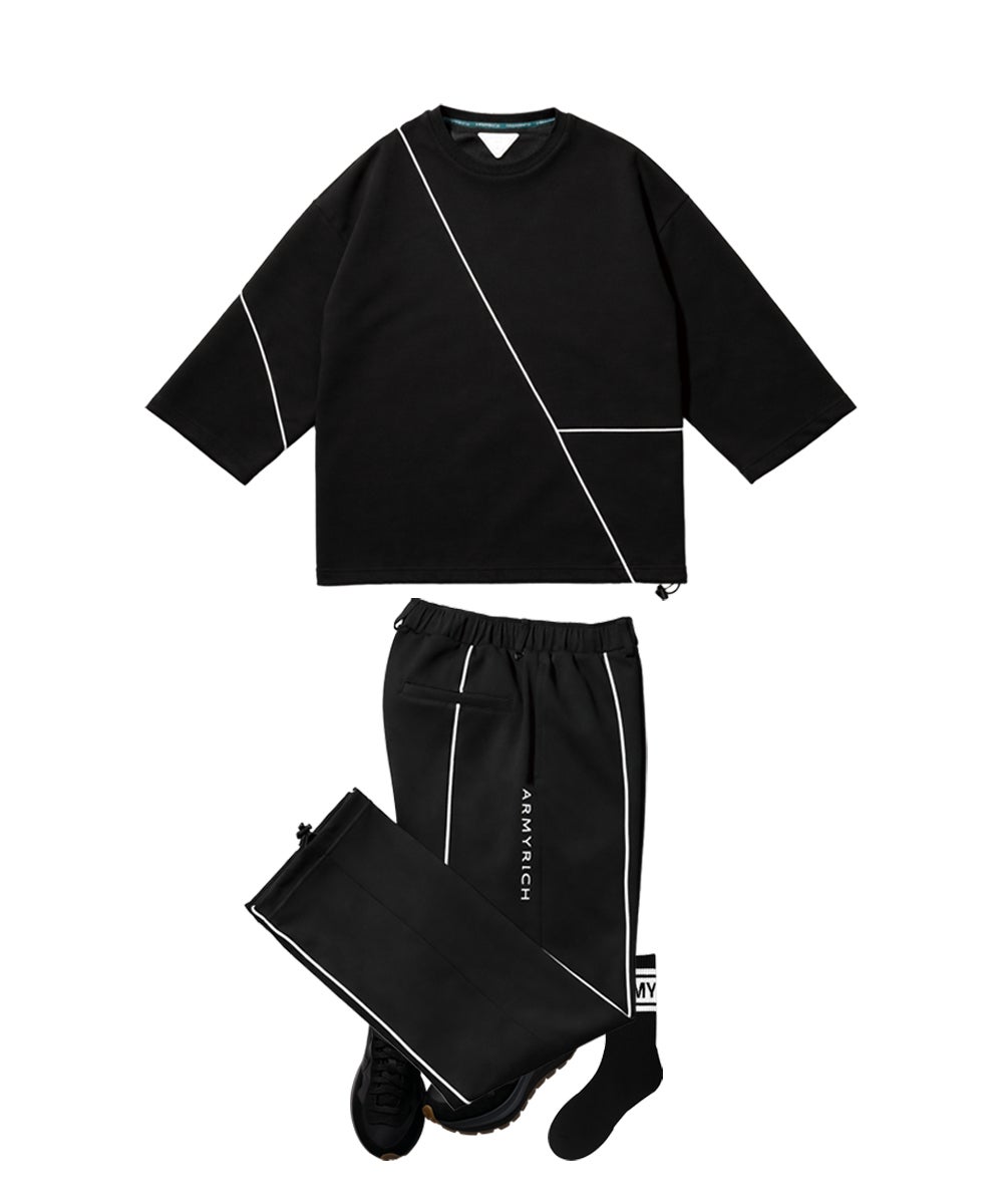 12％OFF】オーバーサイズ7分袖パイピングシャツセットアップ