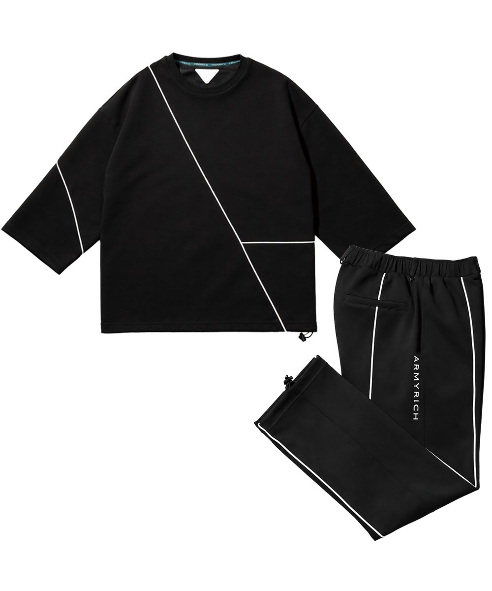 12％OFF】オーバーサイズ7分袖パイピングシャツセットアップ