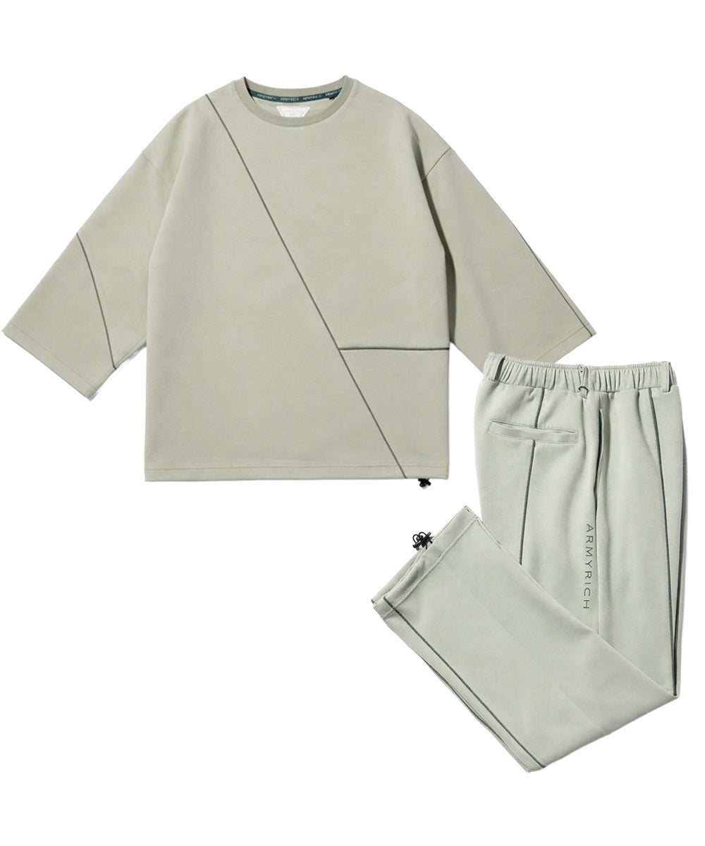 12％OFF】オーバーサイズ7分袖パイピングシャツセットアップ