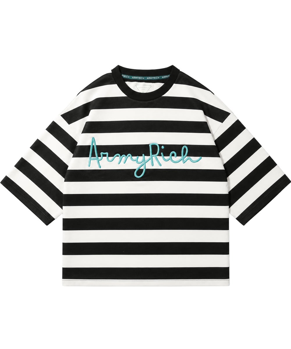 筆記体ロゴボーダー7分袖Tシャツ | セットアップ・メンズファッション